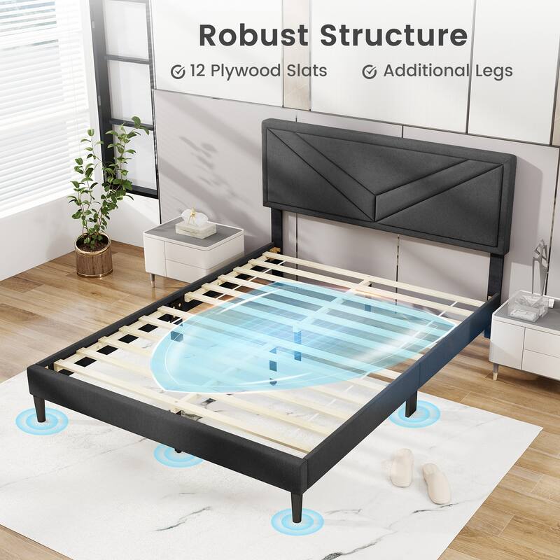Gymax Twin / Full / Queen Size Bed Frame w/ Tufted Headboard & Wooden