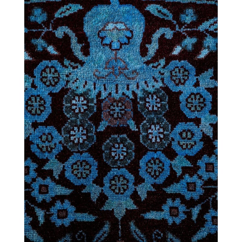 Overton Hand Knotted Wool Vintage Inspired Modern Contemporary Overdyed Blue Round Area Rug - 6' 1" x 6' 1"