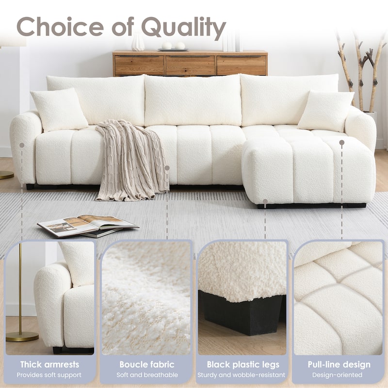 Vertical Tufting Sectional Sofa L Shape Modular Couches with Ottoman Chaise, Boucle Fabric Lounge Recliner Sofa