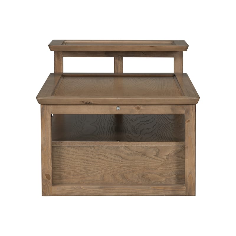 Roomfitters Modern Coffee Table with Open Shelf, Dual Tabletops and Rattan Accent Storage