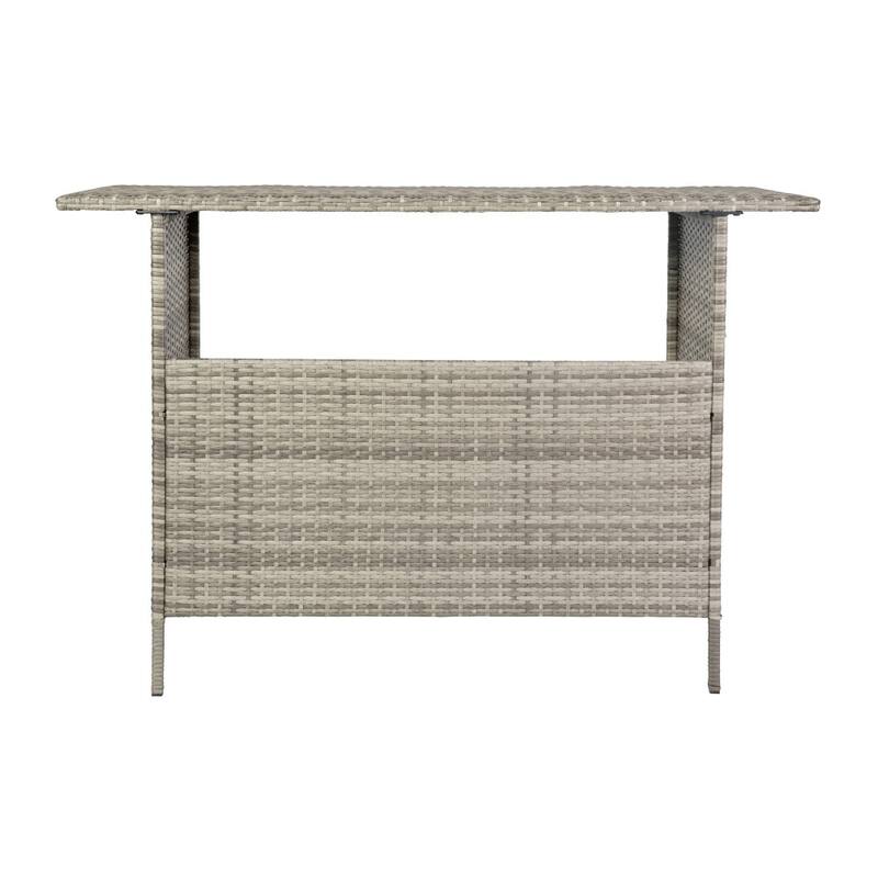 Indoor/Outdoor Wicker Rattan Patio Bar Counter Table with Two Shelves