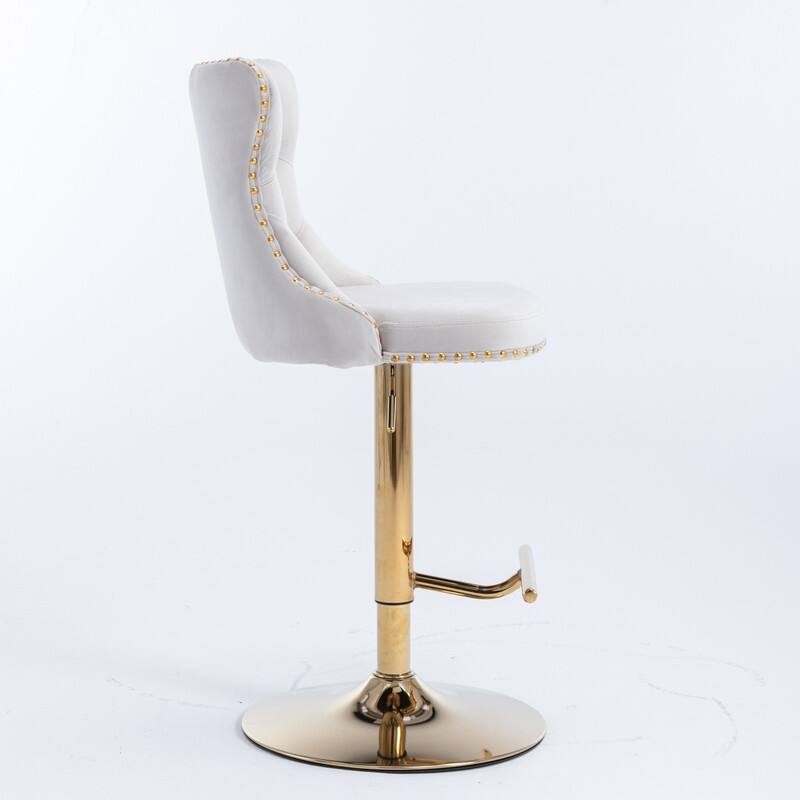 Upholstered Swivel Bar stools with Button Tufted and Adjustable Seat Height,Beige - Set of 2