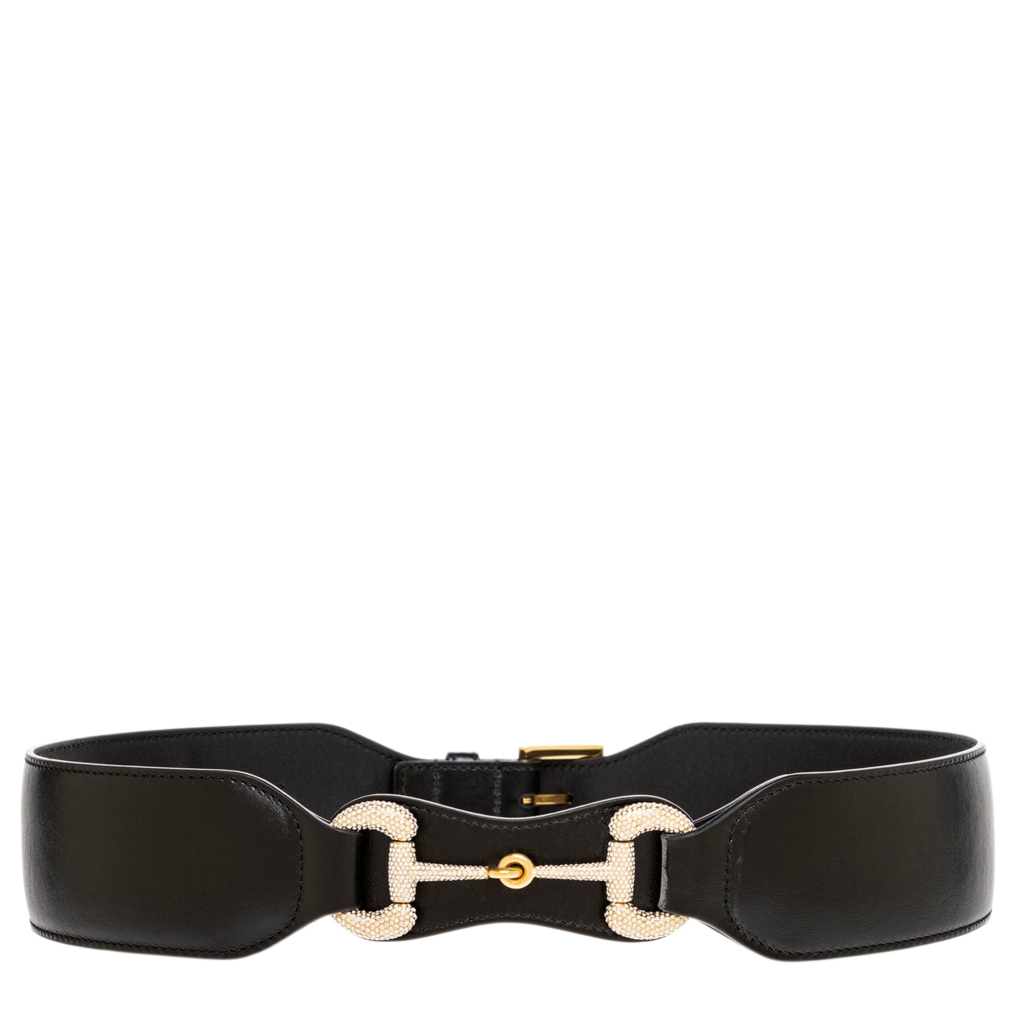 Gucci Black Wide Leather Belt with Gold Horsebit Buckle GUCCI 1996 Black Leather Gold Horsebit Buckle Belt - EMERIEU main image 3