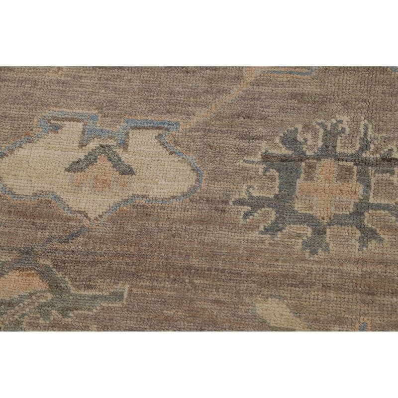 Brown Floral Oushak Turkish Area Rug Hand-Knotted Wool Carpet - 8'1"x 9'10"