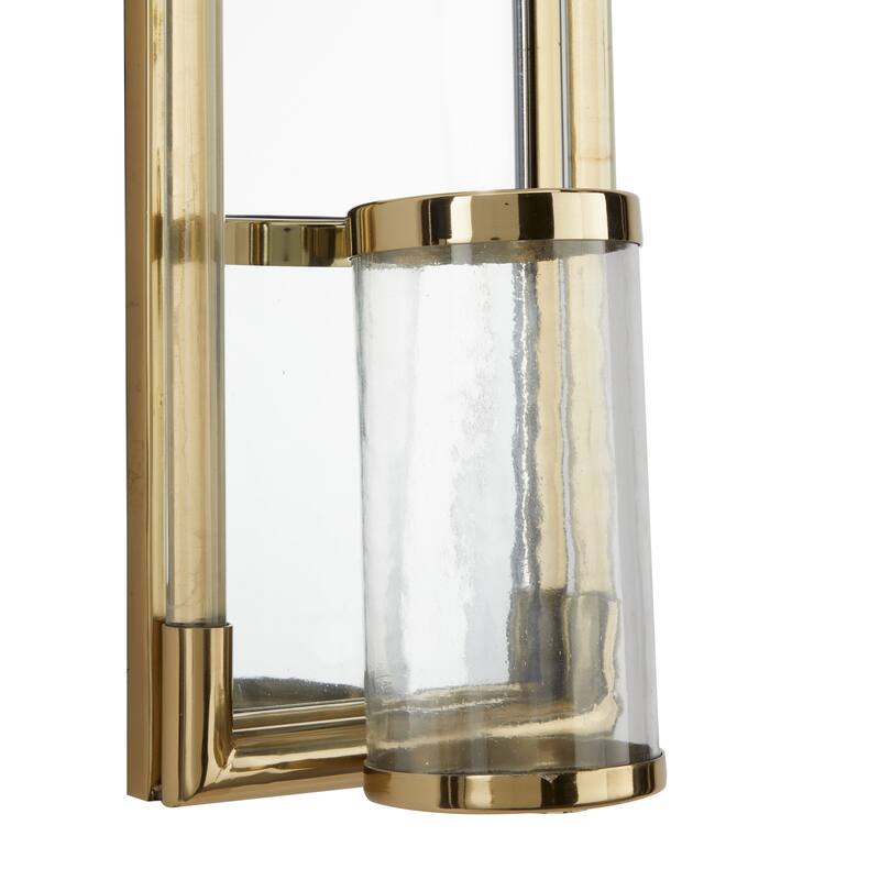 Modern Stainless Steel Geometric Wall Sconce with Mirrored Backing - Silver or Gold