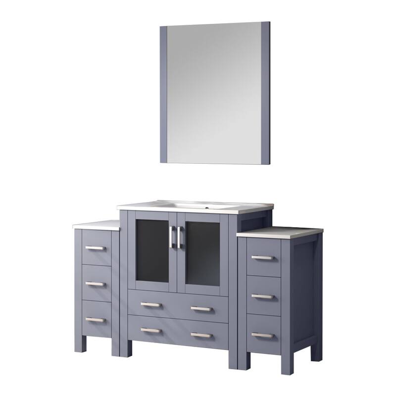 Volez Bath Vanity with Side Cabinets, Ceramic Top, Sink & Mirror