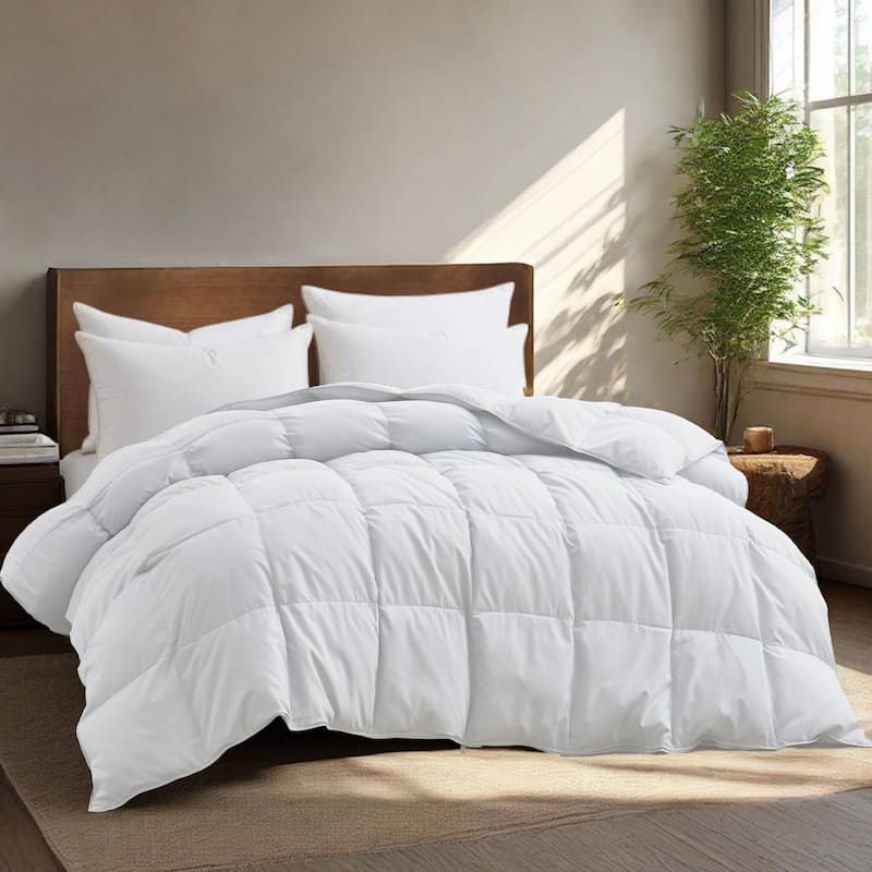 All-Season Medium Warmth White Goose Down Comforter with Premium Fabric - Twin - White