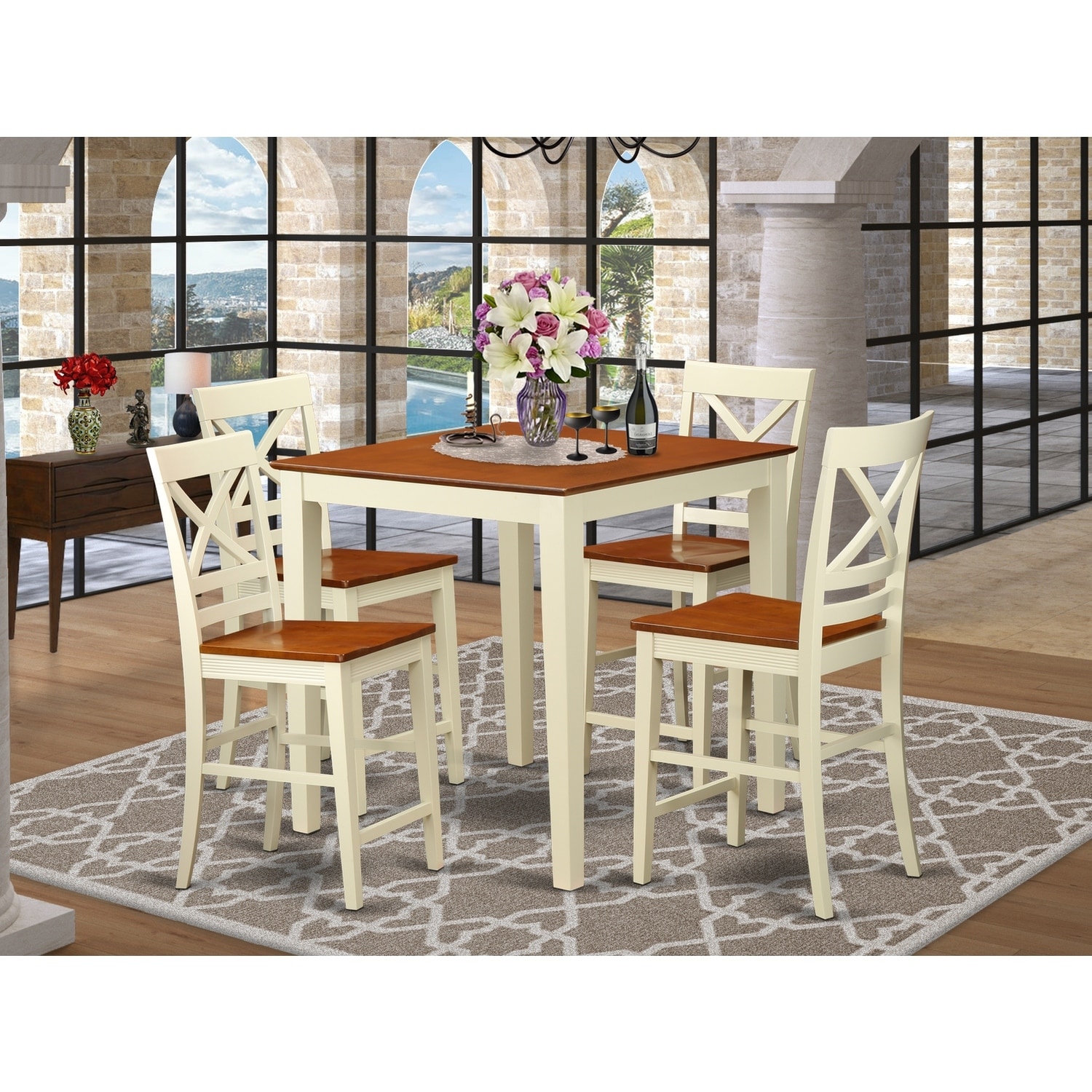 Counter Height Table Set - Pub Style Dining Table & Chairs - Modern Kitchen Set
