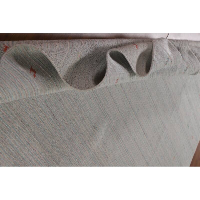 Striped Beige Gabbeh Oriental Area Rug Hand-Knotted Wool Carpet - 9'0"x 11'9"