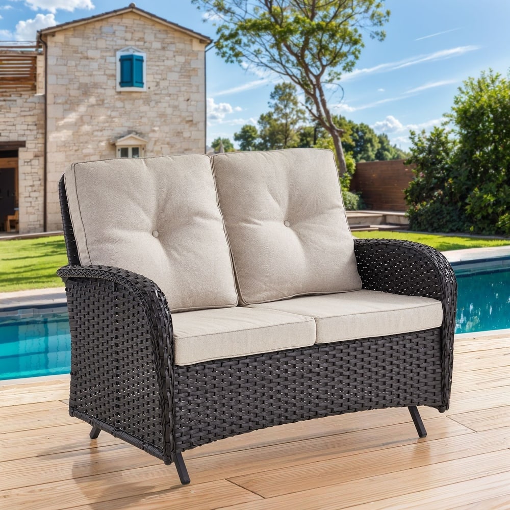 Gymojoy Stylish Patio Loveseat Glider Sofa with Cushions