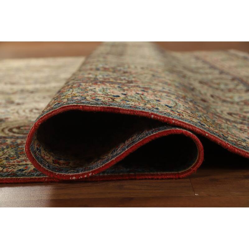 Hand Knotted Oriental 100% Wool Carpet Traditional All-Over Beige & Ivories Kerman Area Rug - 10' 5'' X 7' 3''