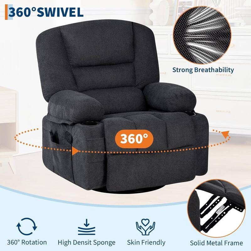 360° Swivel Massage and Heating Rocker Recliner Chairs for Living Room, Bedroom