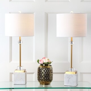 Jeffrey 30" Marble/Crystal LED Table Lamp, Brass (Set of 2) by JONATHAN Y