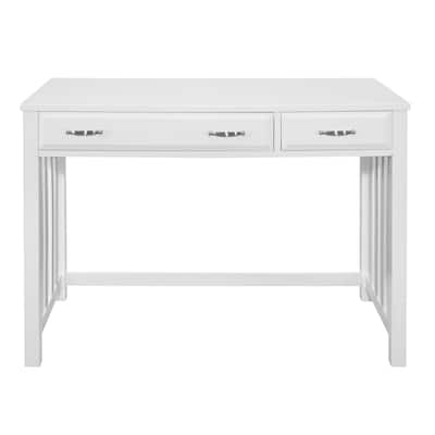 Modern Traditional 1pc Desk with 2x Drawers White Finish Keyboard Drawer Wooden Furniture