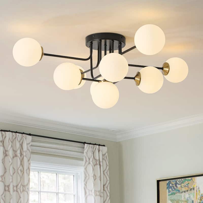 Linear Frosted Glass Globe Sputnik Semi Flush Ceiling Light