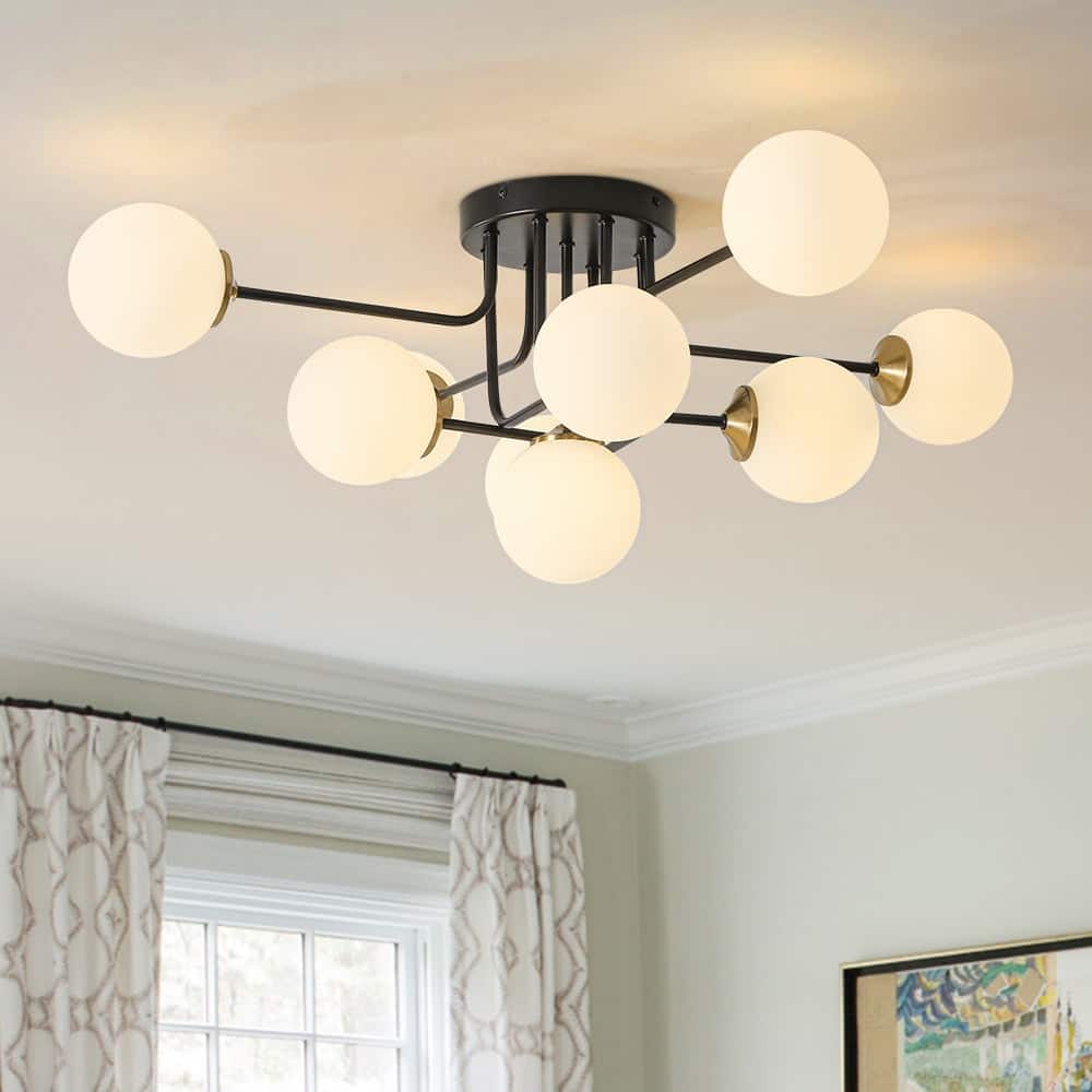 Linear Frosted Glass Globe Sputnik Semi Flush Ceiling Light