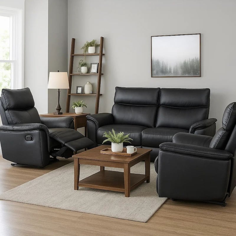 Lenne Manual Recliner Chair, Flared Padded Arms, Black Leather Match