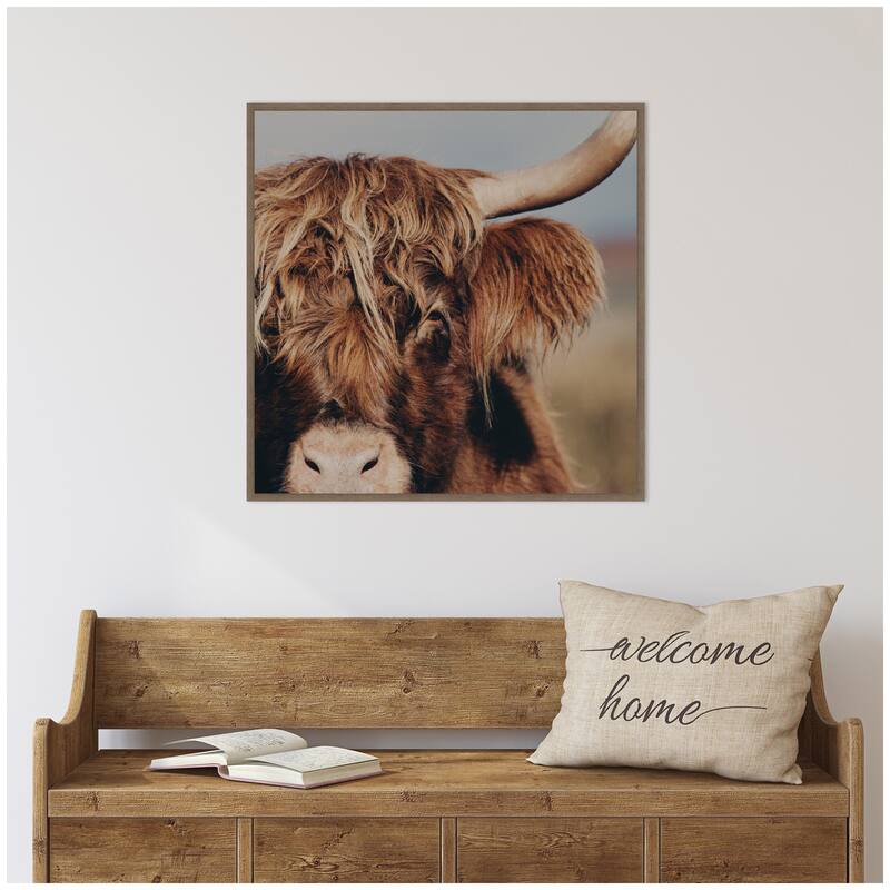 Kate and Laurel Highland Cow by Laura Evans Framed Canvas Wall Art Print