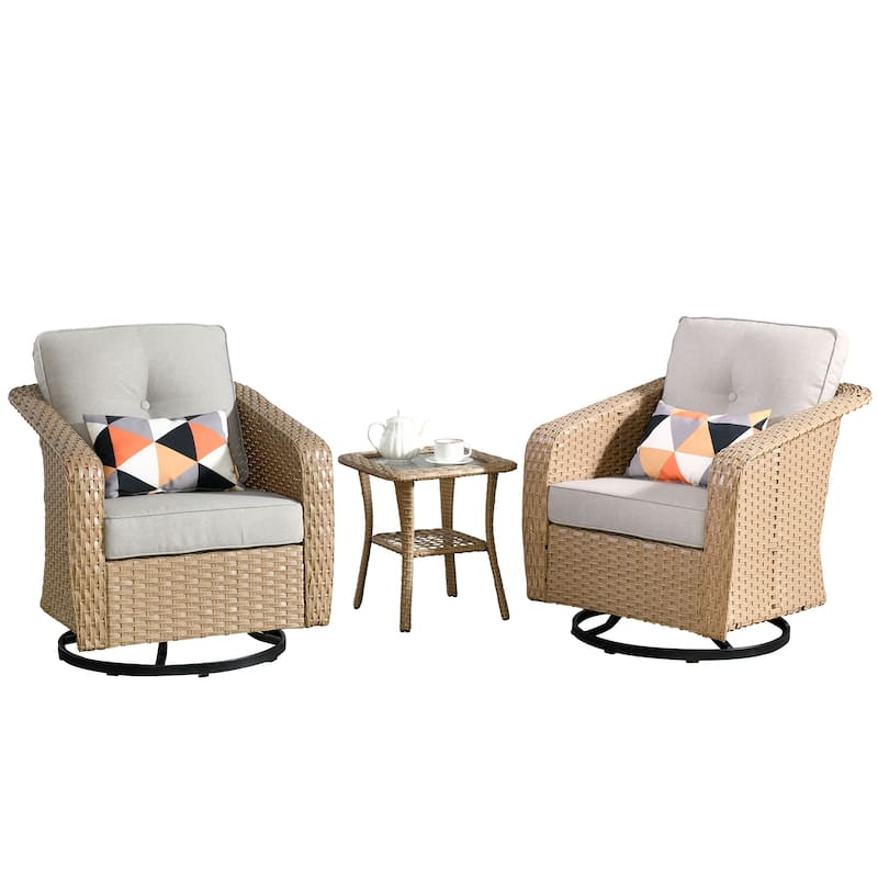 OVIOS Outdoor Wicker Swivel Chair 3-Piece Set (with Side Table)