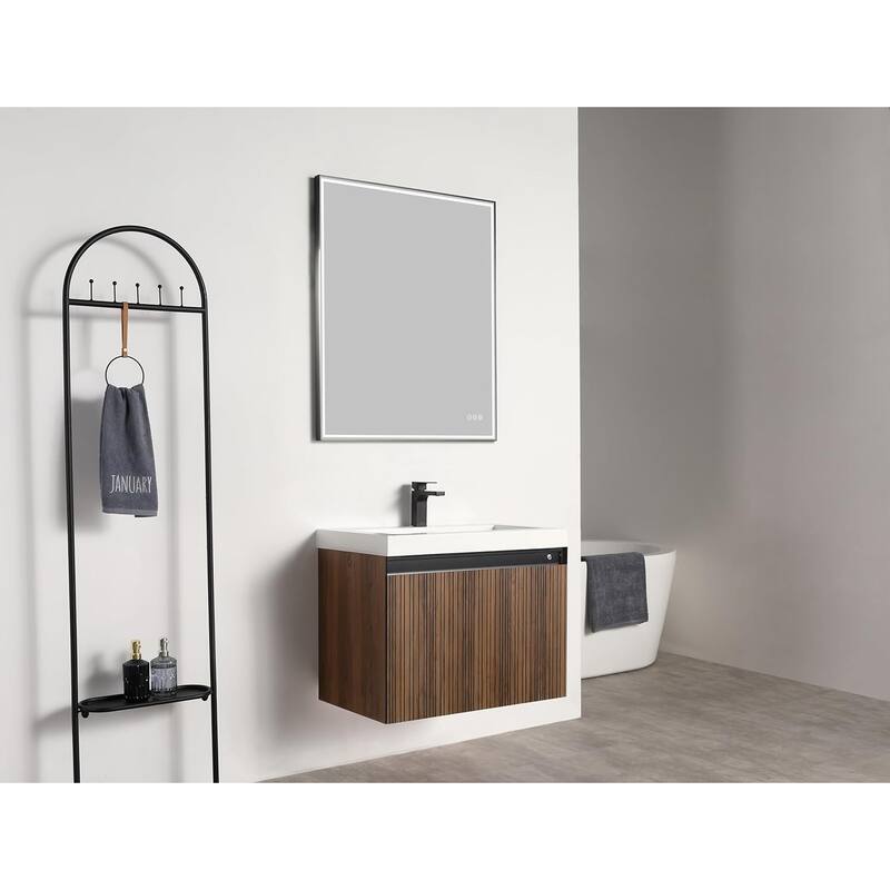 Blossom Lille Brown Walnut Floating Vanity with LED & Acrylic Sink
