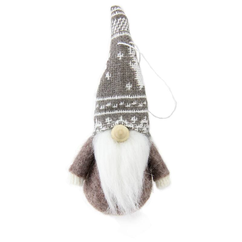 Santa Gnome Christmas Ornaments - 4.5" - Red and Brown - Set of 3