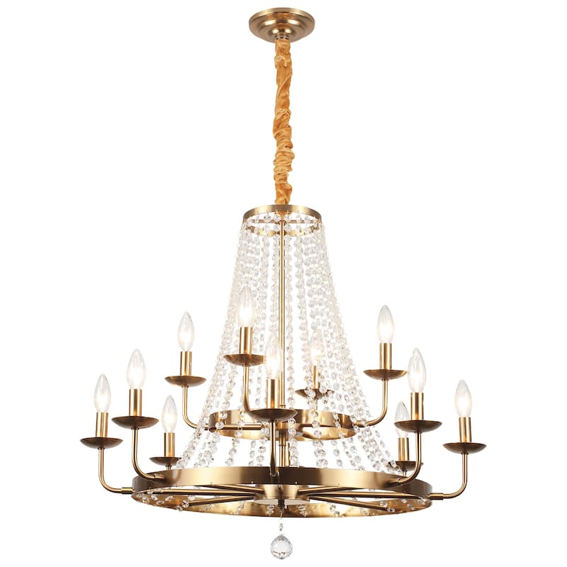 12-Light 29.52-inch Crystal Round Wagon Wheel Chandelier for Dining Room