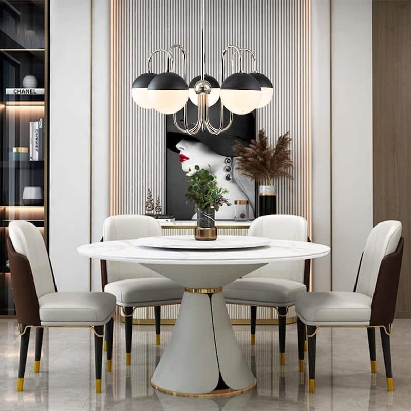 Mid-century 5-Light Opal Glass Globe Sputnik Chandelier
