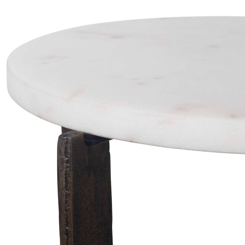Copper Grove White Marble Brass Bronze Iron Round Accent Table