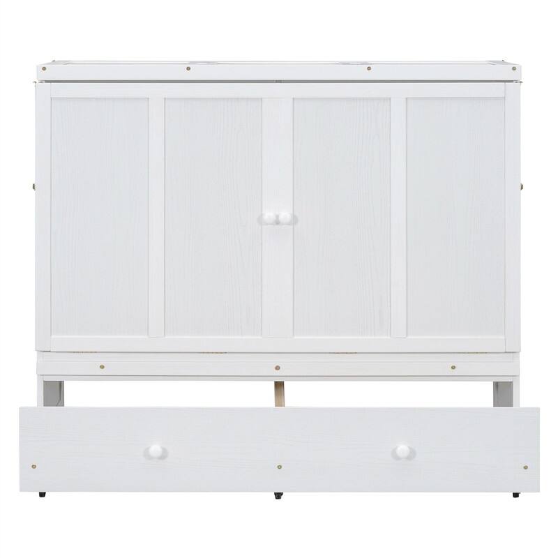 Full/Queen Size Murphy Bed Wall Bed with a Large Storage Drawer and USB Port, Solid Wood Murphy Cabinet Bed, Space Saving Design