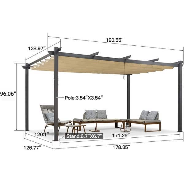dimension image slide 20 of 21, PURPLE LEAF Gazebo Outdoor Retractable Modern Large Size Pergola w Lights