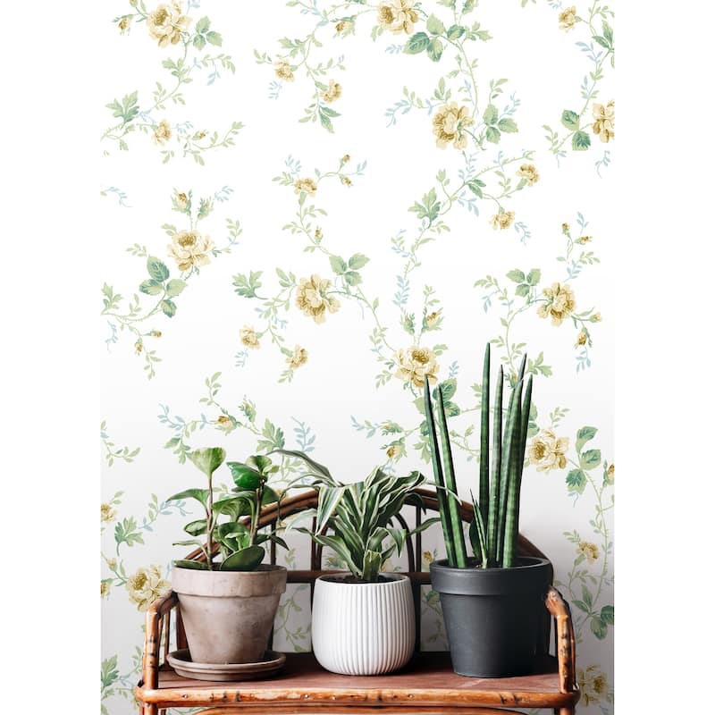 Seabrook Designs Meadow Floral Trail Prepasted Wallpaper