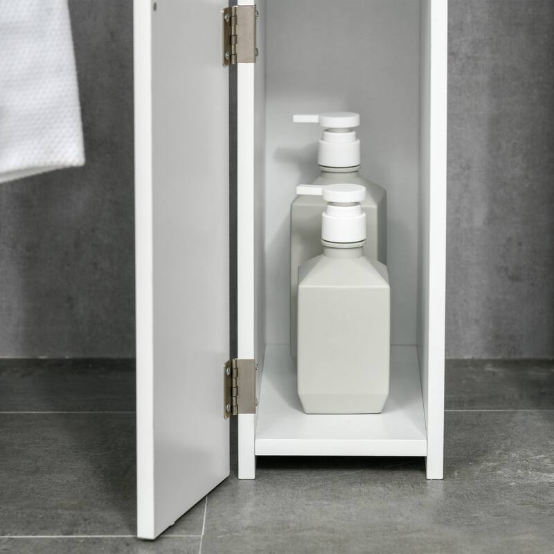 Tall Bathroom Storage Cabinet, Linen Tower with 2 Open Shelves and 2 Door