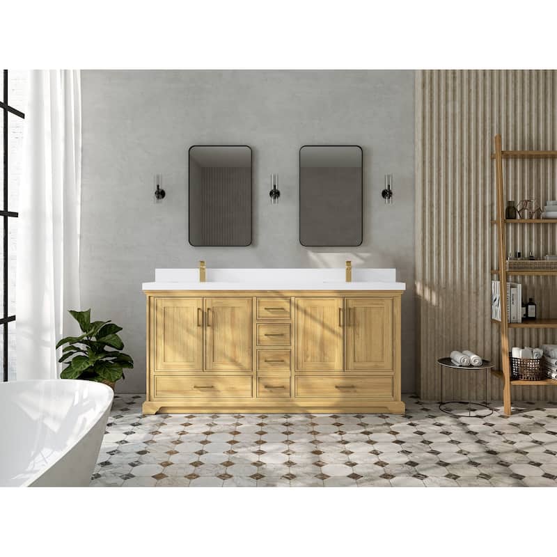 Willow Collections 72 in. W x 22 in. D Charlotte Teak Double Sink Bathroom Solid Teak Vanity with Countertop