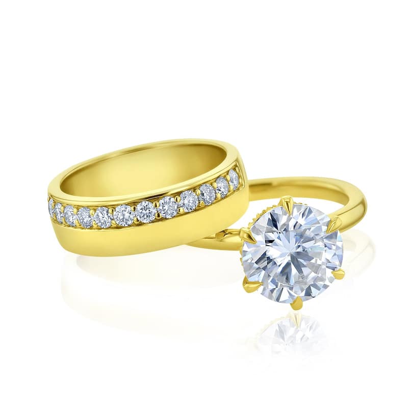 Kobelli 3.5 Carats Round Lab Grown Diamond Certified 14k Solid Gold Modern Dorado Bridal Set