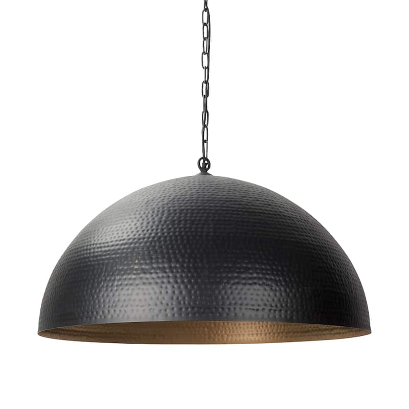 Karina Matte Black and Gold Hammered Metal Dome Pendant Light