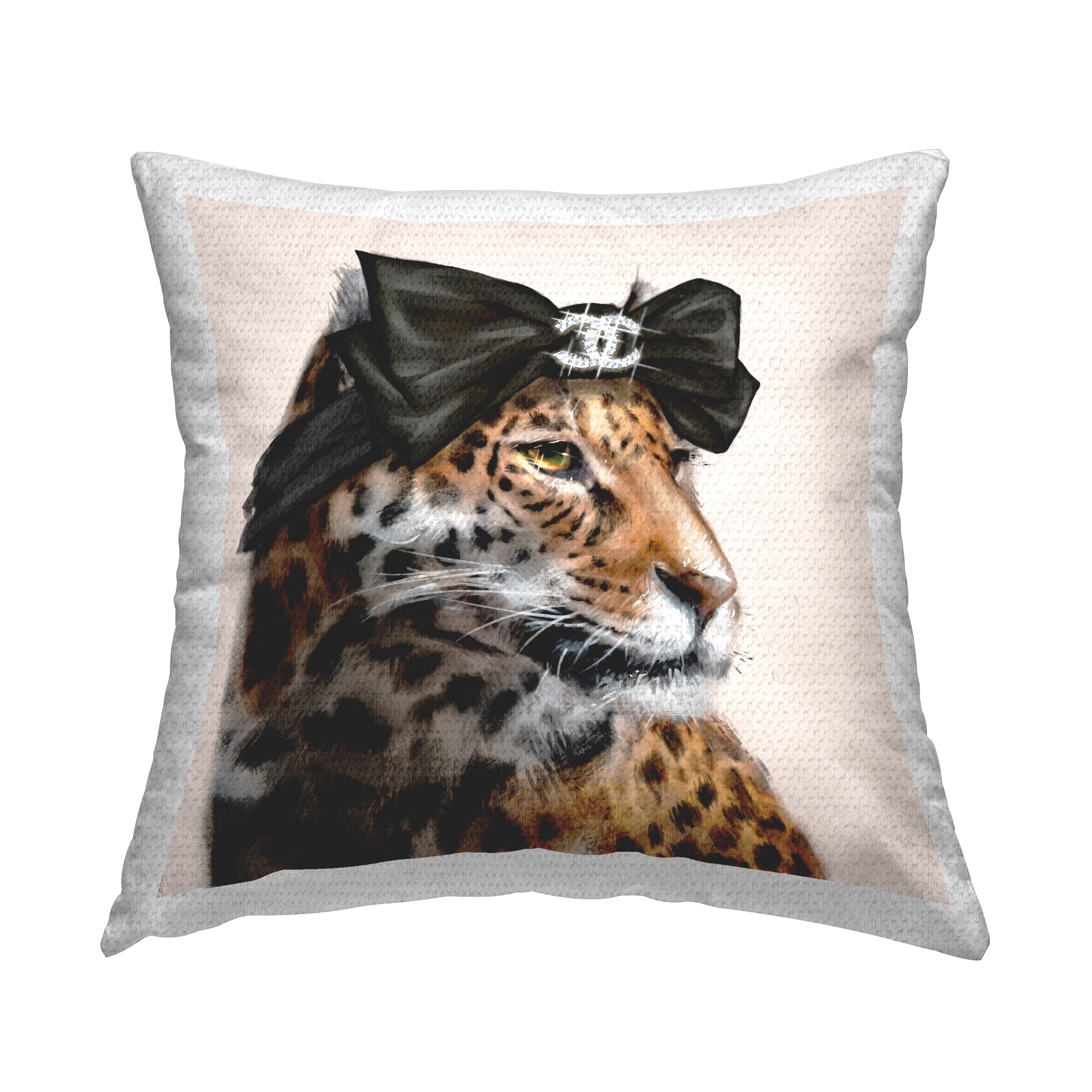 Stupell Fashion Leopard Chic Animal Black Bow Glam Printed Outdoor Throw Pillow Design by Ziwei Li