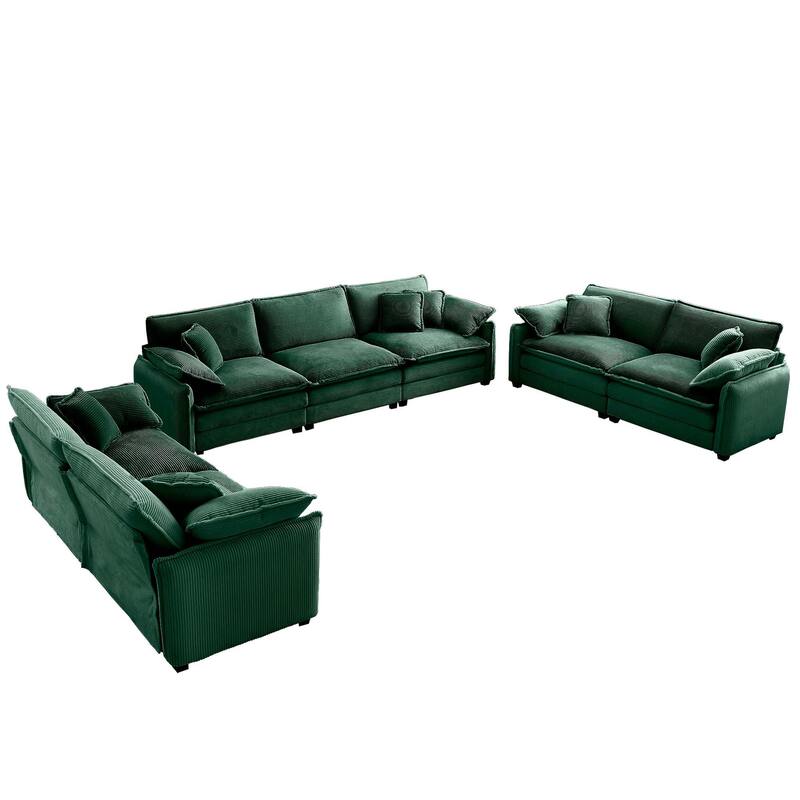 3+2+2 Seater Corduroy Flexible Combinations Sofa Set with Pillowss - Green