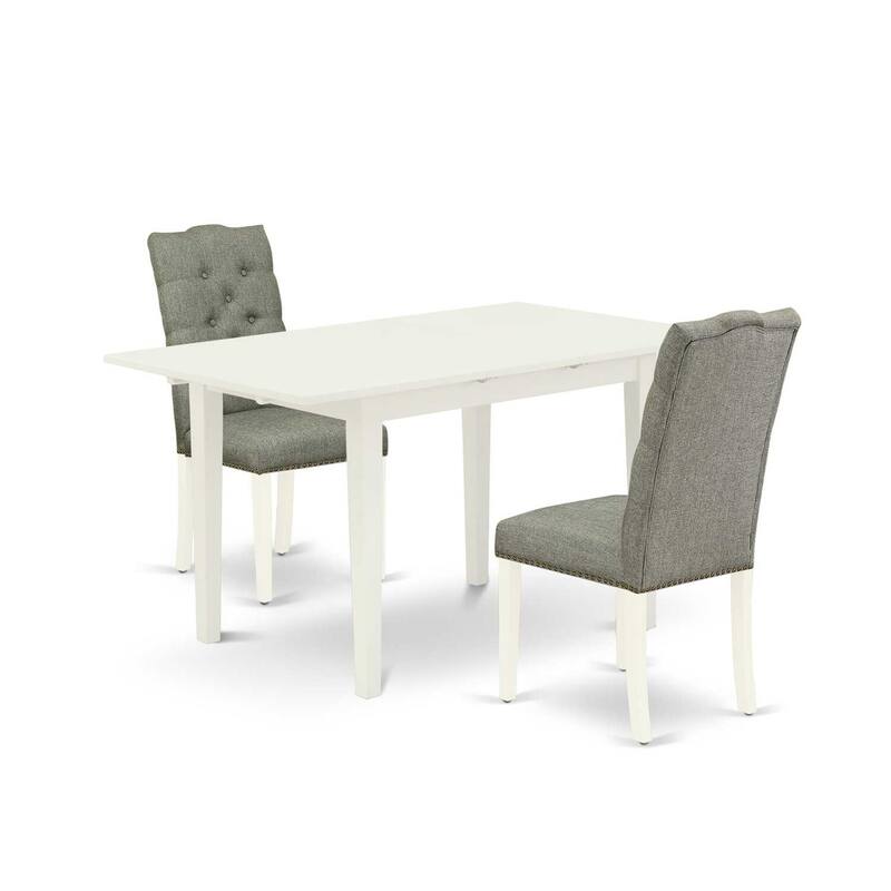 HomeStock 3-Piece Linen White Finish Rectangular Solid Wood Top With Butterfly Leaf Dining Table Set