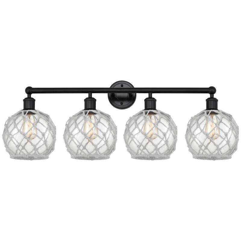 Innovations Lighting Endless Possibilities Edison - Farmhouse Rope - 4 Light 35" Bath Vanity Light - Clear Glass with White Rope/Matte Black
