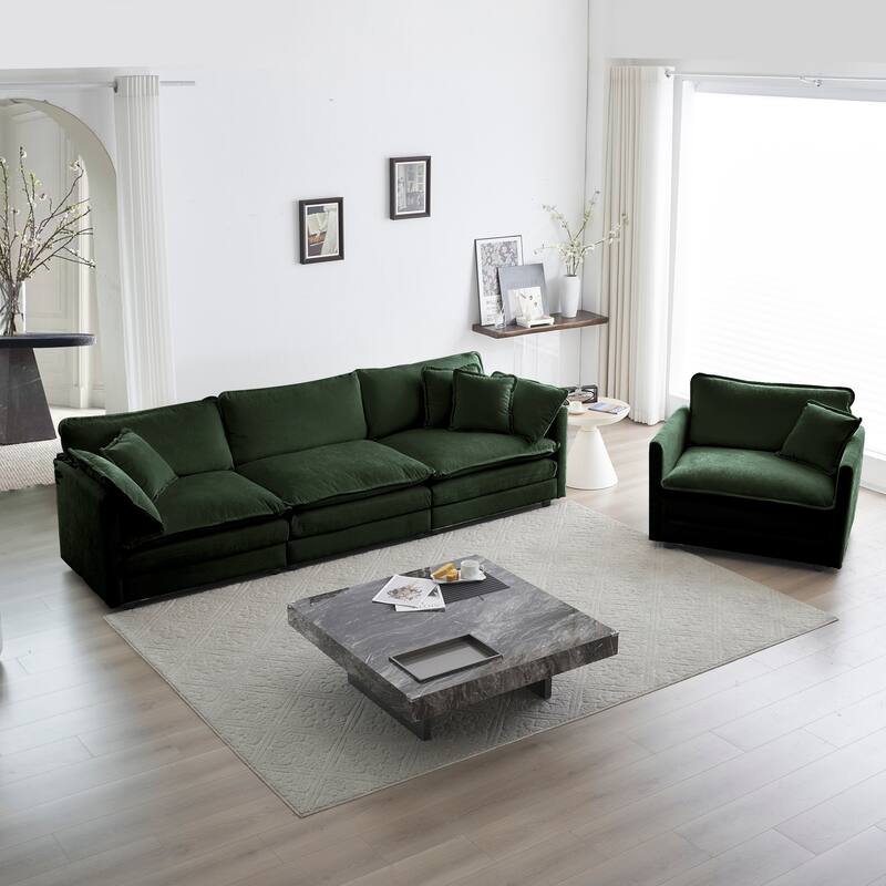 6-Seat Chenille Sectional Sofa Set (3+2+1) with Deep Seats