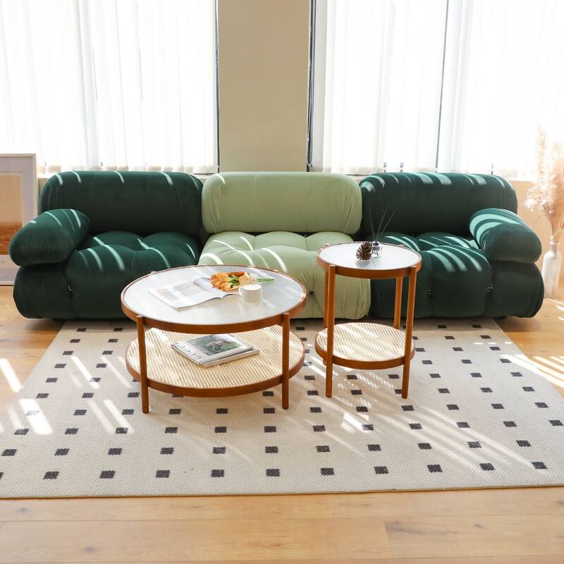 Modern Farmhouse Living Room Coffee Table,Stylish and Elegant Nesting Round Wooden Table,Side End table for Living Room