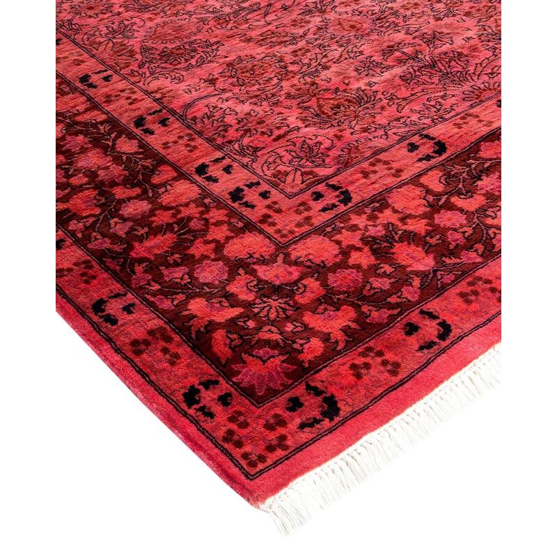Overton Hand Knotted Wool Vintage Inspired Modern Contemporary Overdyed Pink Area Rug - 6' 2" x 12' 1"