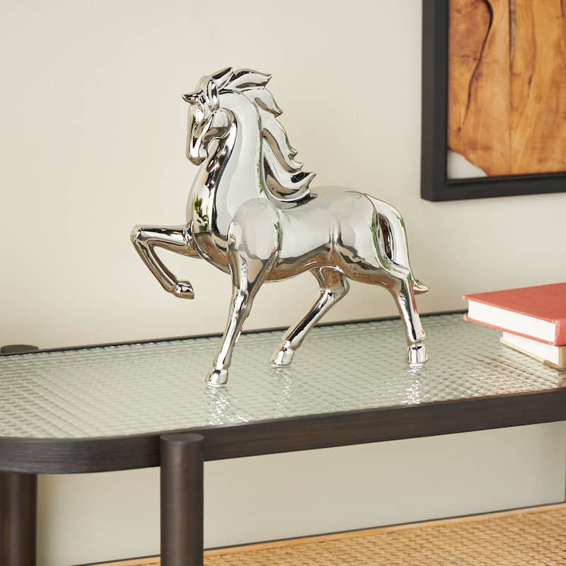 Gold or Silver Ceramic Prancing Horse Sculpture