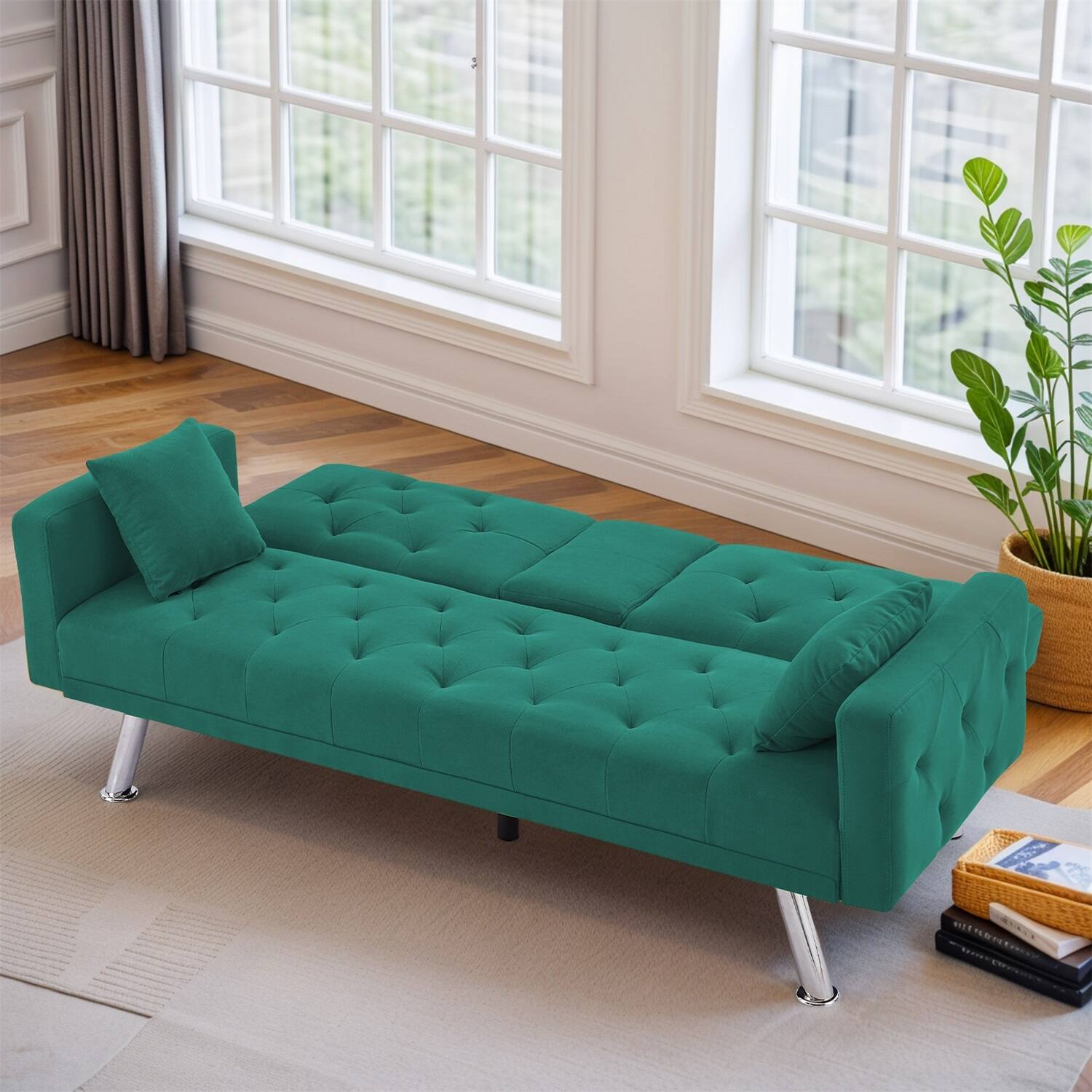 Linen Modern Folding Futon, Reclining Sofa Bed for Apartment, Dorm