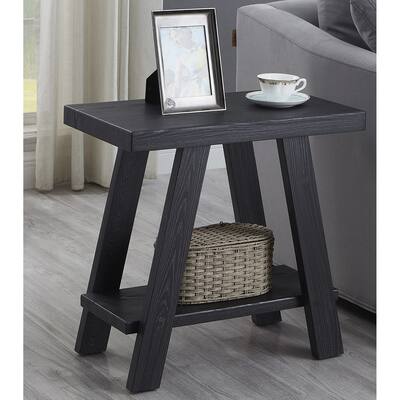 Narrow Wooden Sofa Side Table Bedside Table with Open Shelf, Black