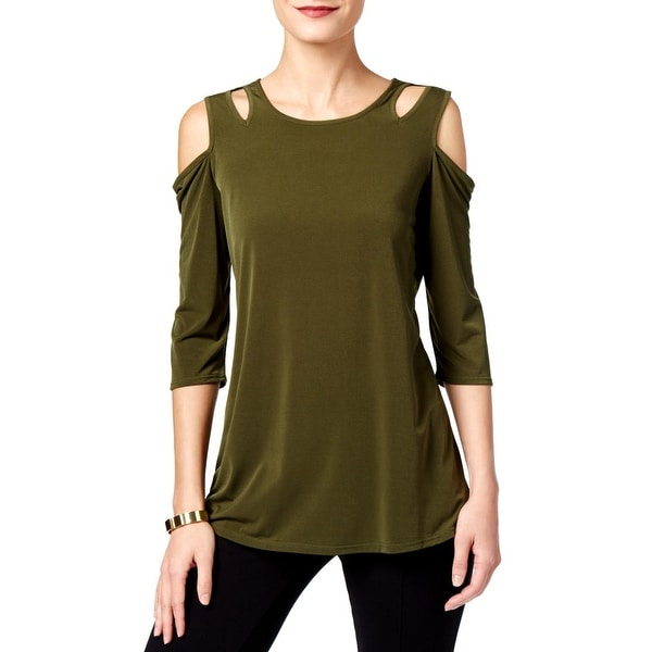 NY Collection Womens Pullover Top Cut-Out Three-Quarter Sleeves