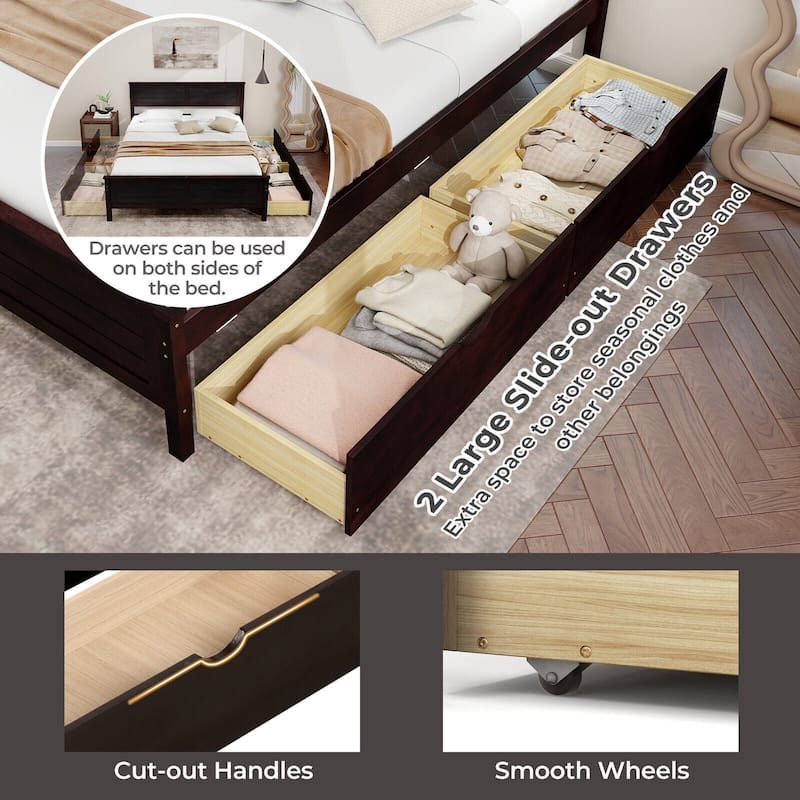 Gymax Full Size Wooden Bed Frame with 2 Storage Drawers & Under-bed