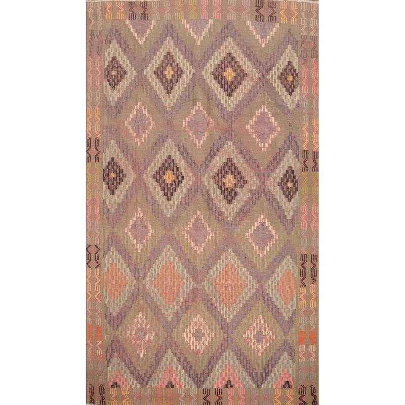 Hand Woven Oriental 100% Wool Carpet Southwestern Tribal Multi-Colored Kilim Area Rug - 10' 3'' X 6' 4''