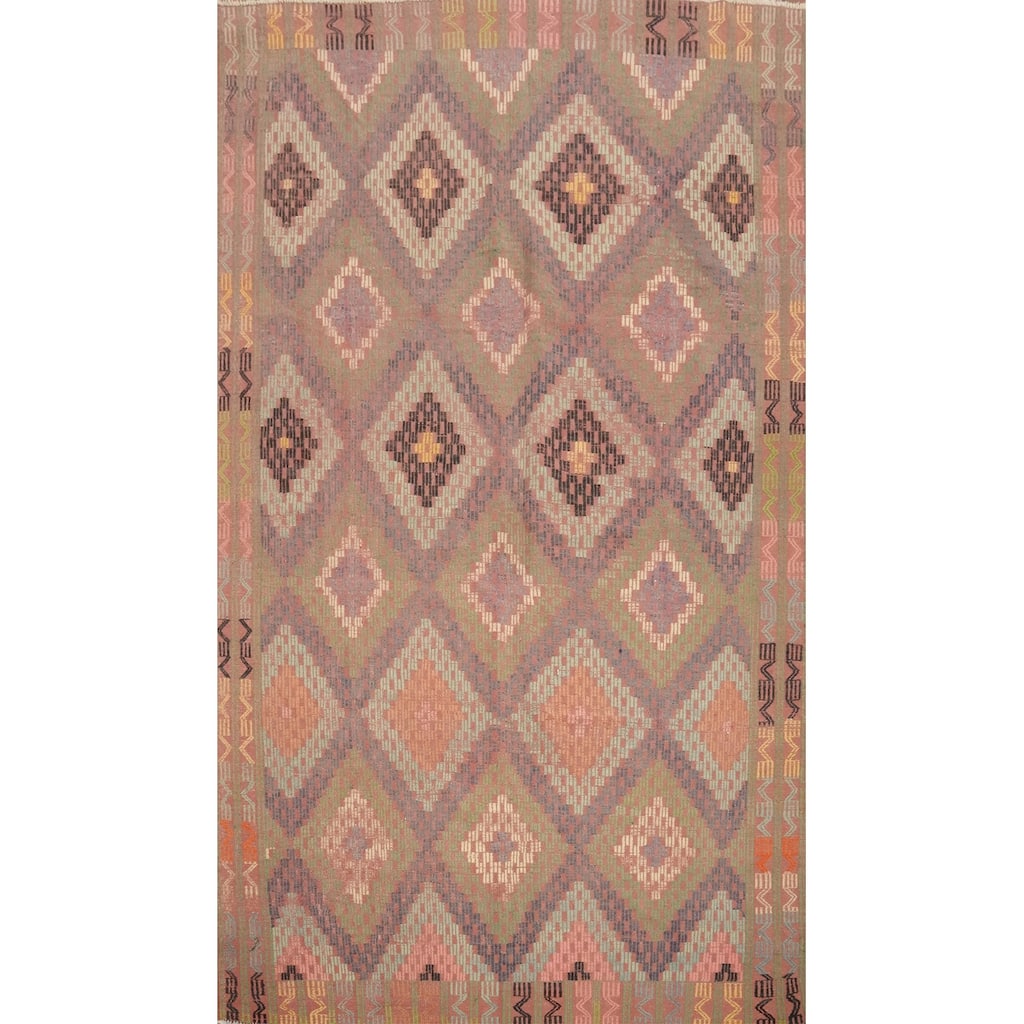 Hand Woven Oriental 100% Wool Carpet Southwestern Tribal Multi-Colored Kilim Area Rug - 10' 3'' X 6' 4''