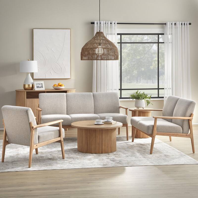 Lifestorey Beaumont Solid Wood 3-Piece Living room Set - Natural/Beige - 3 Piece